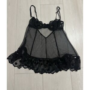 Vintage Victoria's Secret Cami Teddy Sz 34B Black Embroidered Sequins Underwire